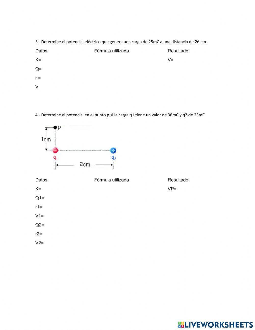 Ejercicios de potencial eléctrico