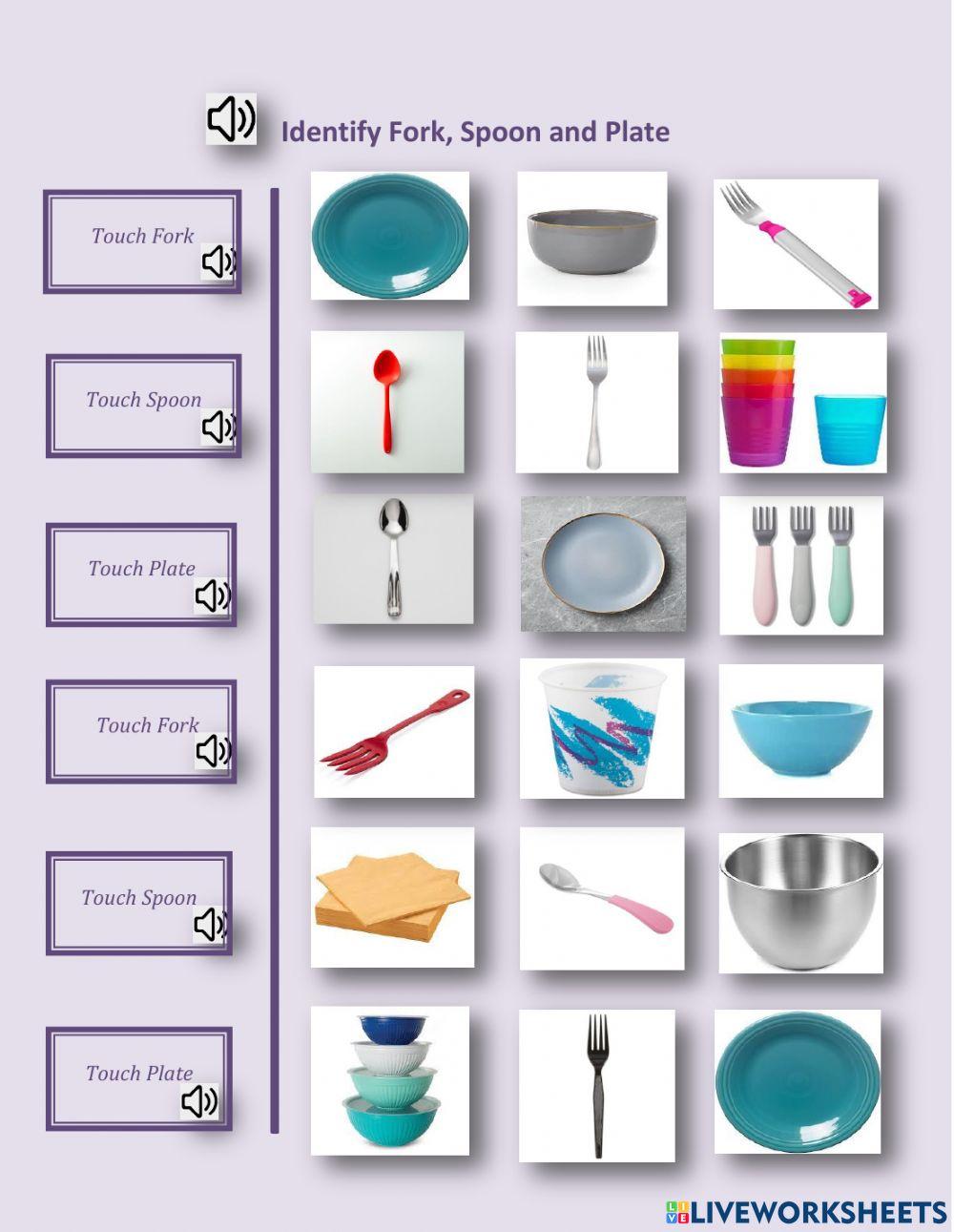 Indicate named object - fork, spoon and plate - (1.02) Dashly