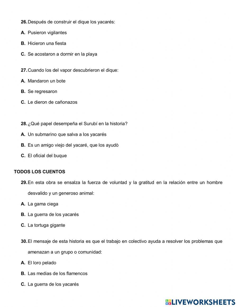 Evaluación plan lector: cuentos de la selva