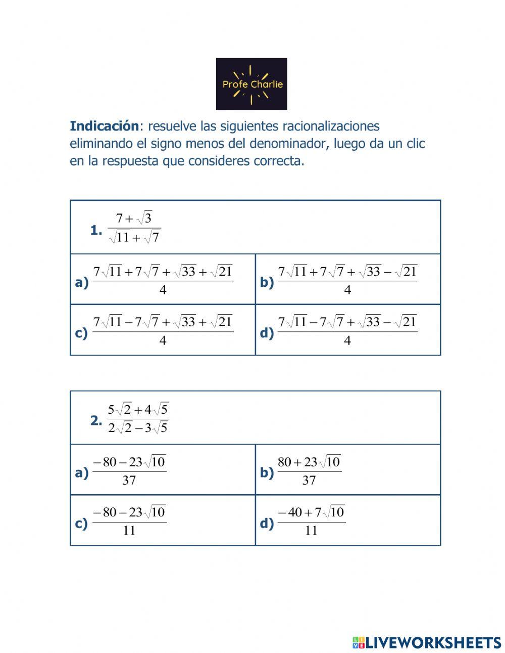 Racionalización con binomios