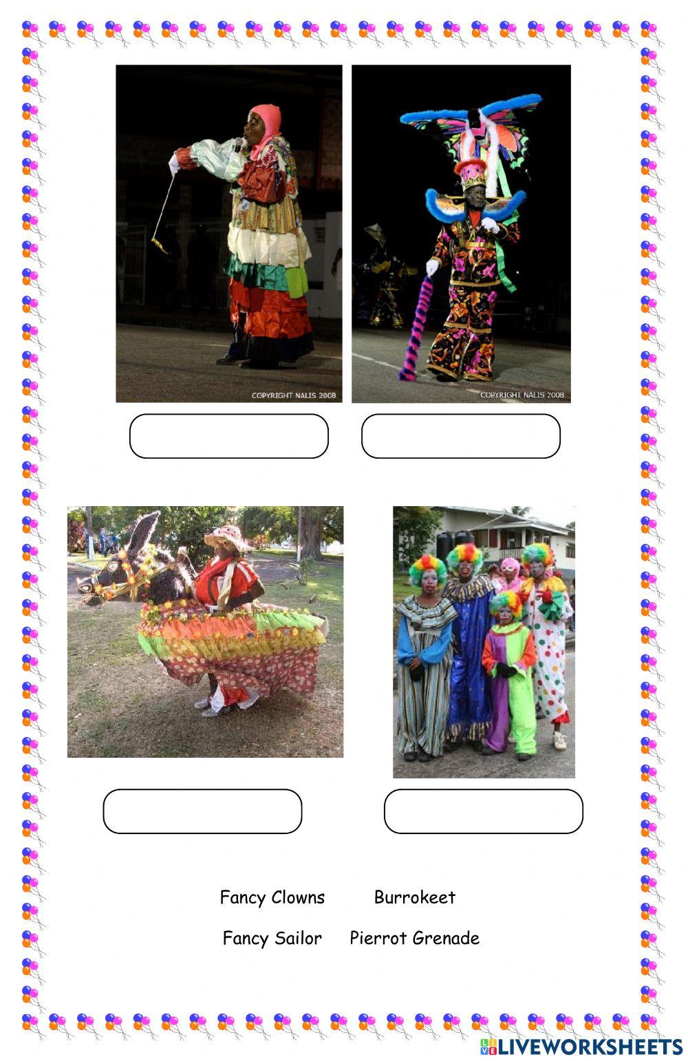 Traditional Carnival Characters matching exercise
