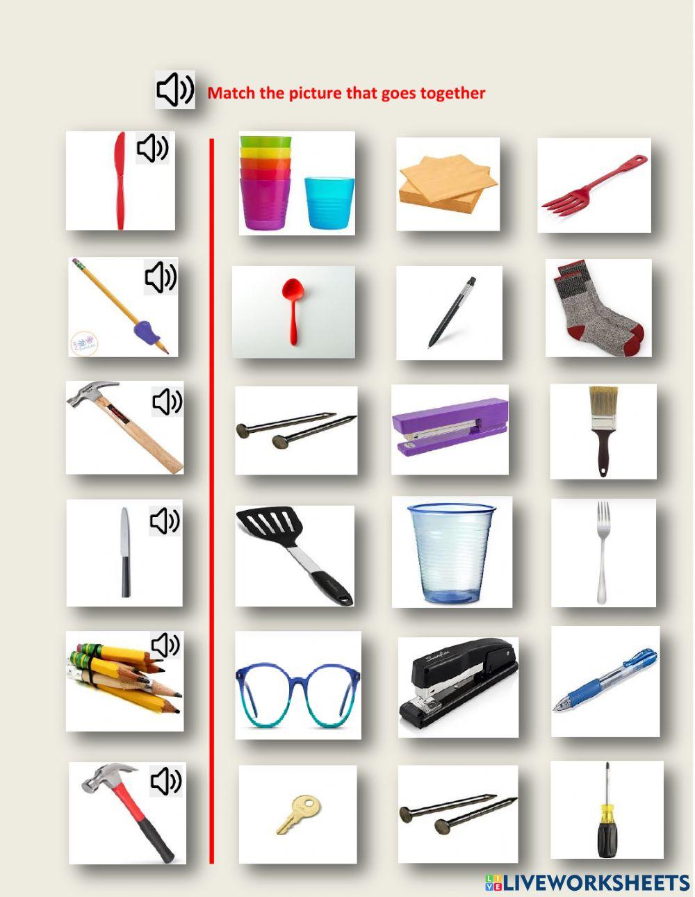 - Association - knife & fork, hammer & nail, pen & pencil - (1.01) LN