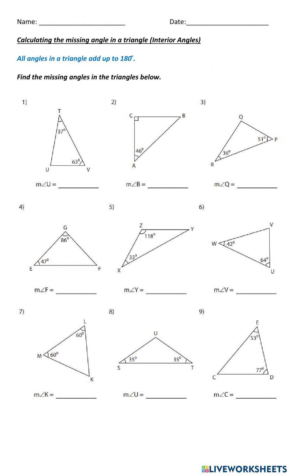 Find The Missing Angle Worksheet Find The Missing Angle Worksheet