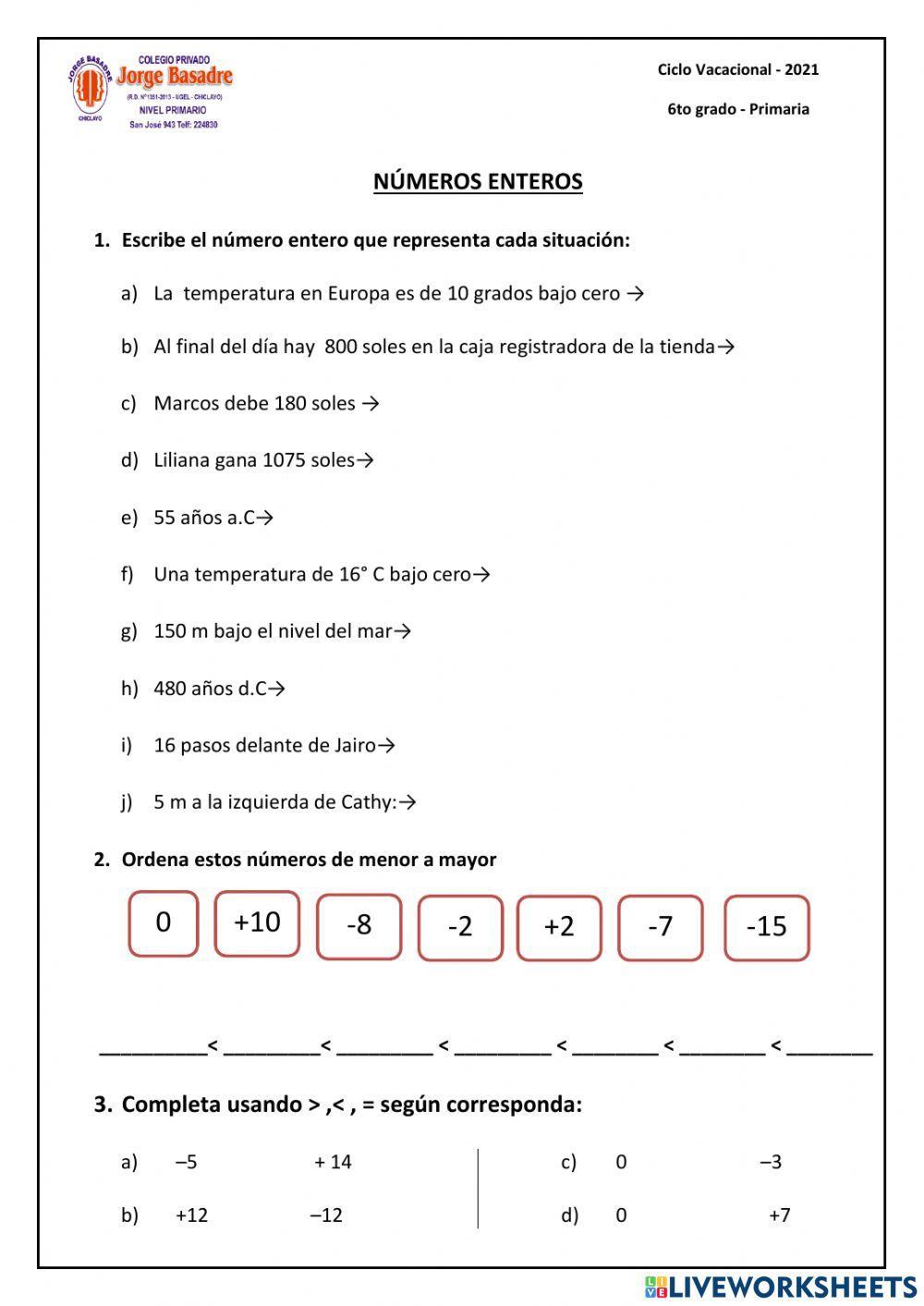 Números Enteros Números Enteros
