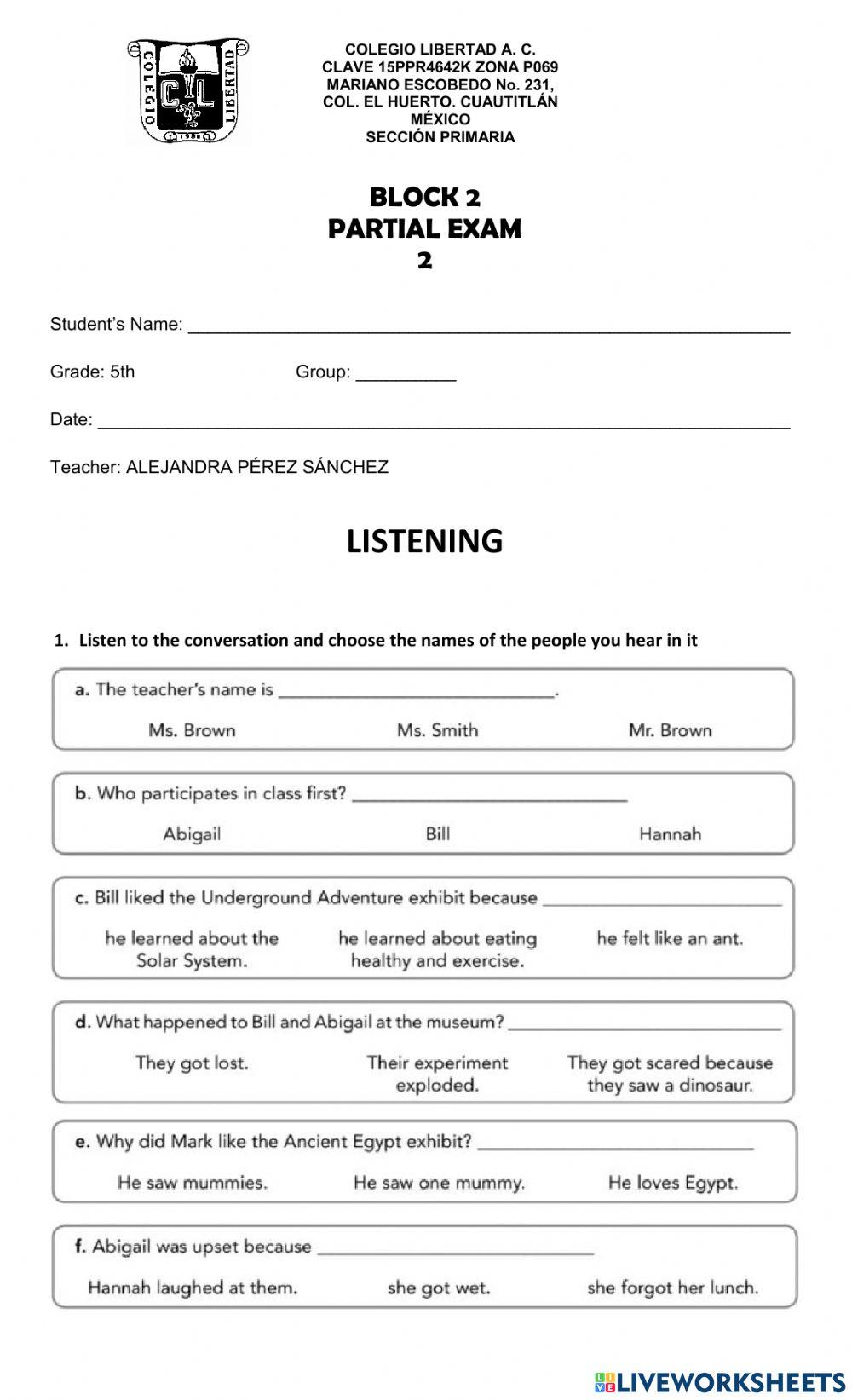 LISTENING AND READING 5TH 