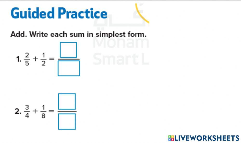 Add unlike fractions