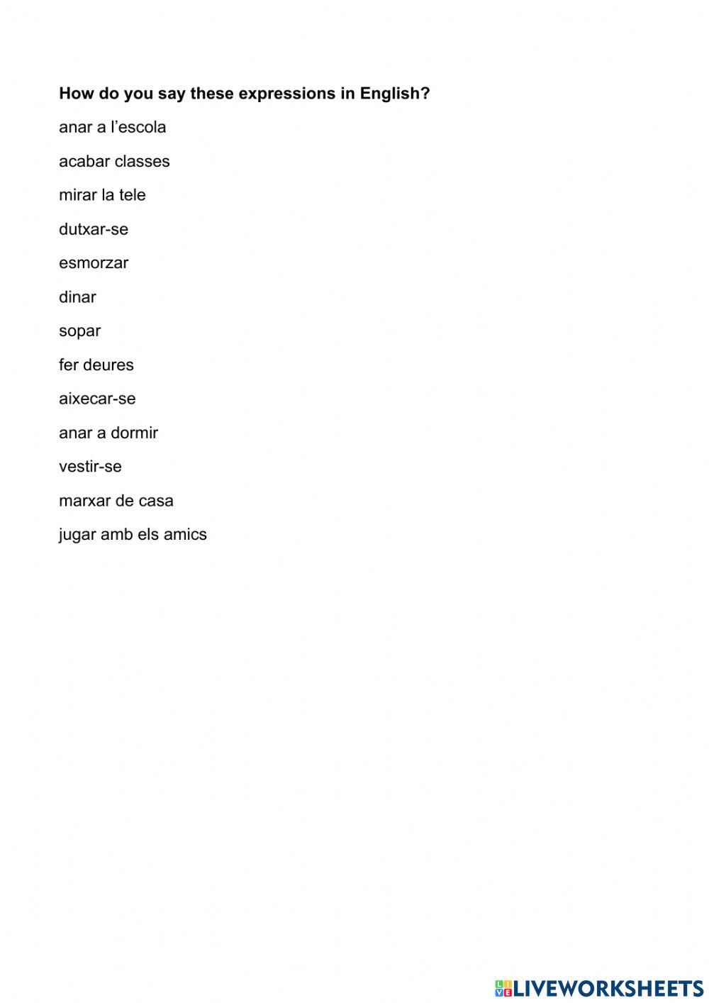 Daily routine vocabulary