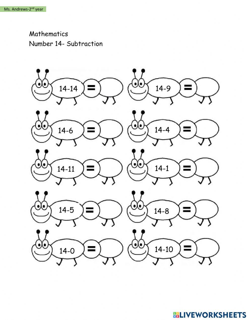 Number 14 Subtraction worksheet Live Worksheets