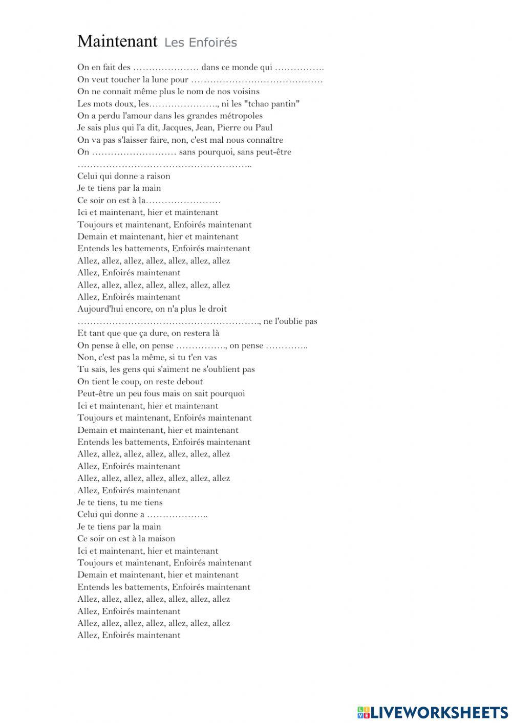 Chanson- Maintenant - Les enfoirés