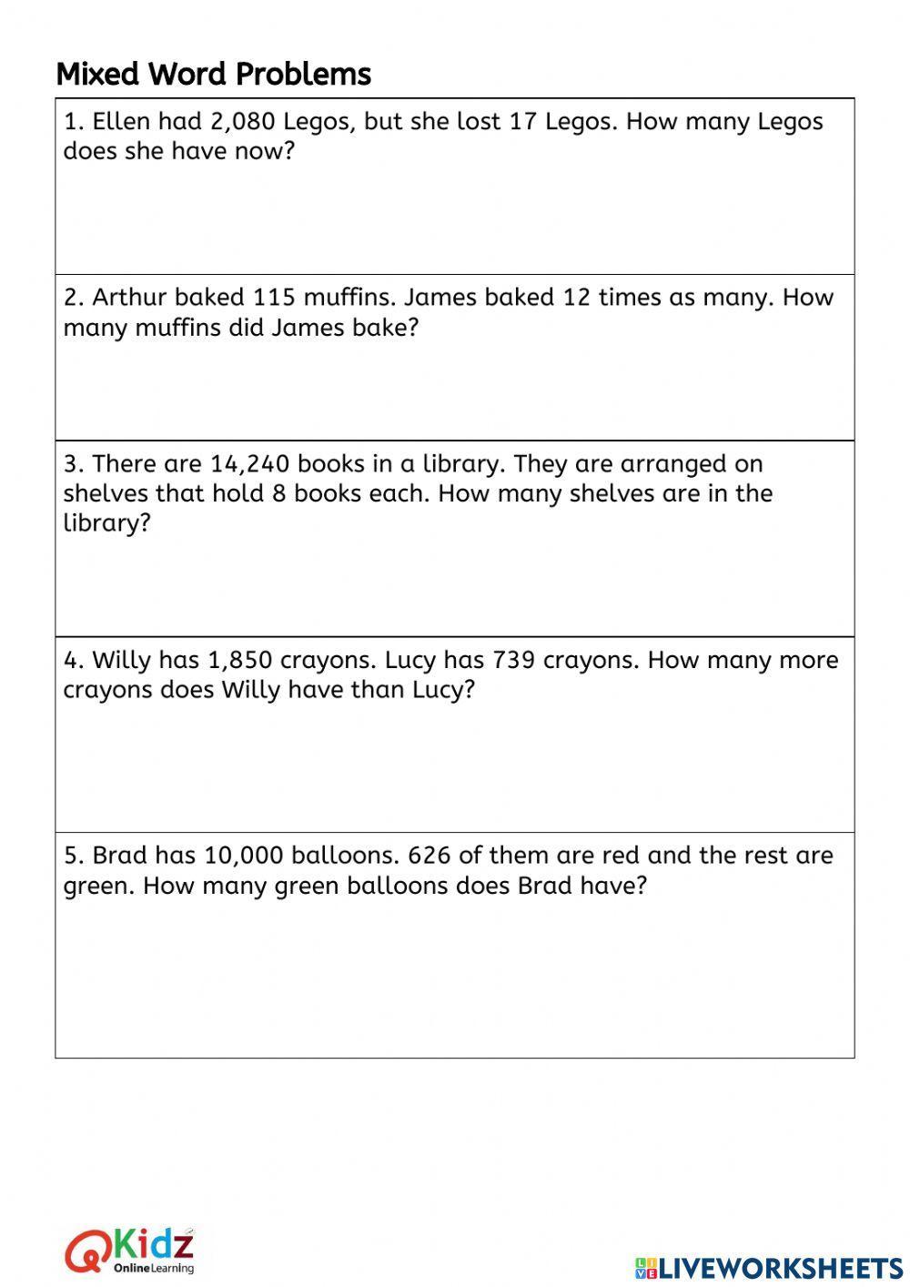 Mixed Word Problems for Year 3