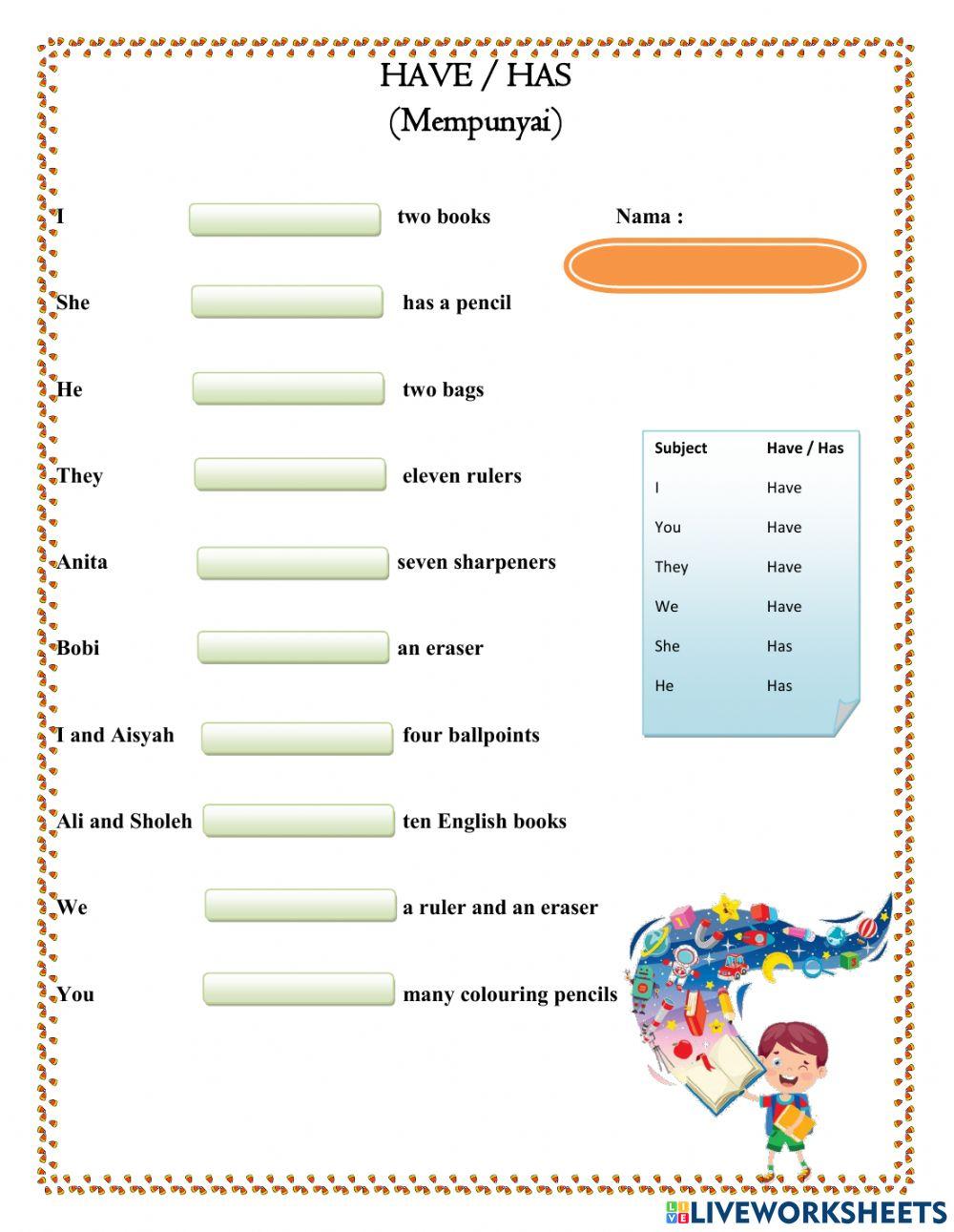 Have-Has exercise | Live Worksheets
