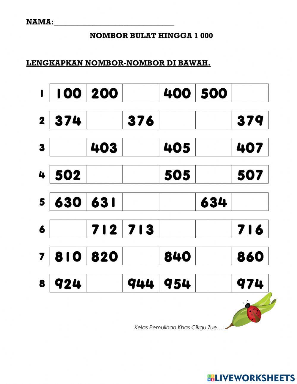 Nombor bulat hingga 1000