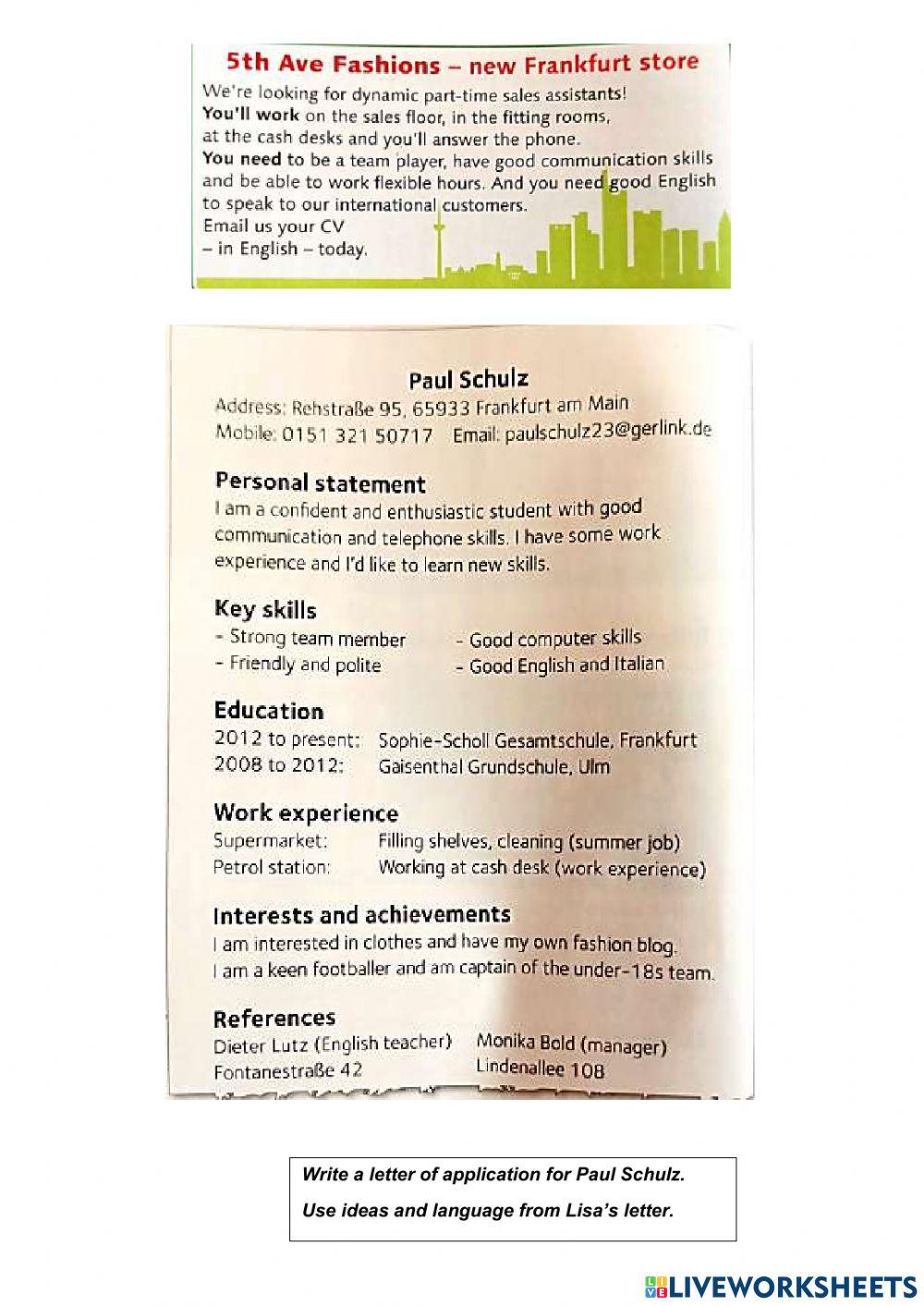 Paul's letter of application