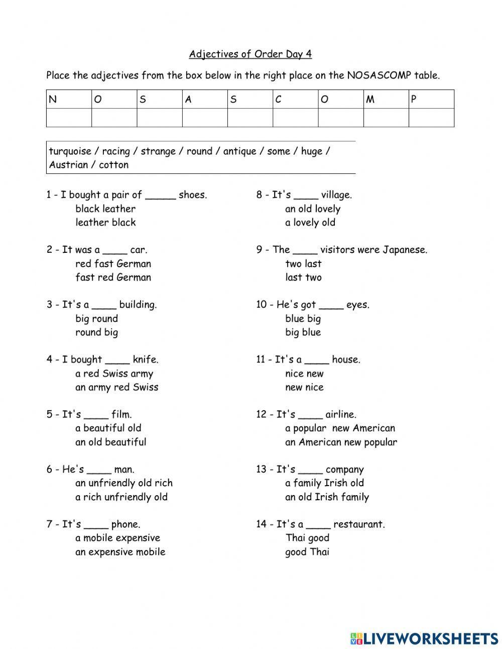 Order of Adjectives Order of Adjectives