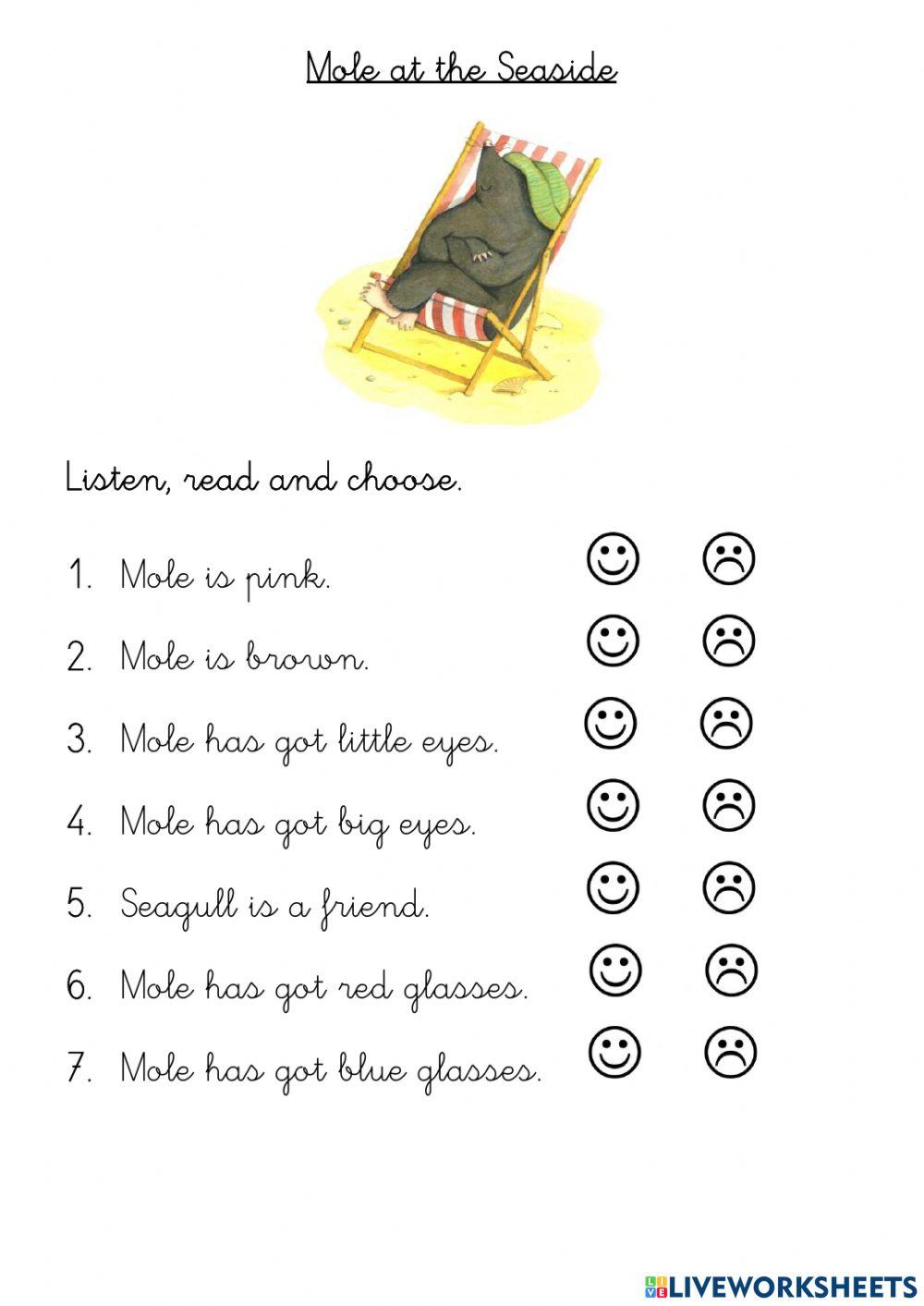 Mole at the Seaside - Exercise A