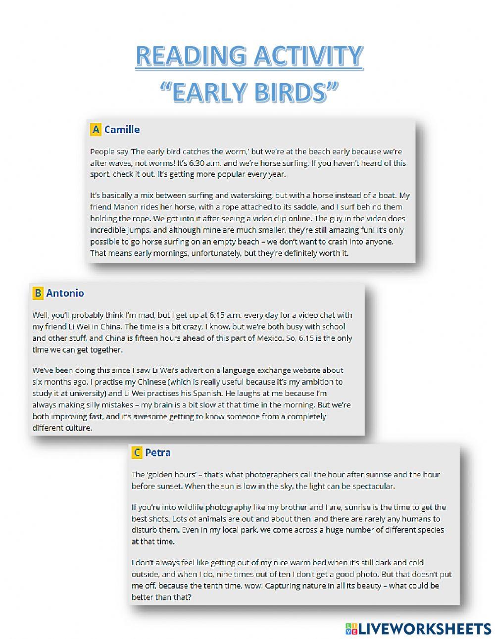 Reading Activity - Early Birds
