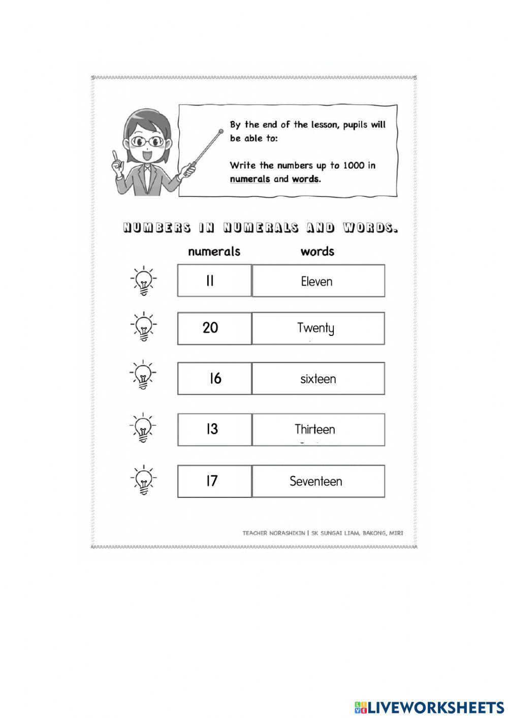 Whole number up to 20