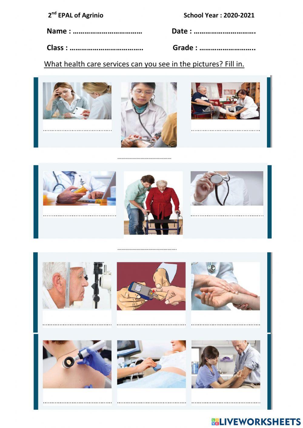 HEALTH CARE SERVICES VOCABULARY TEST I