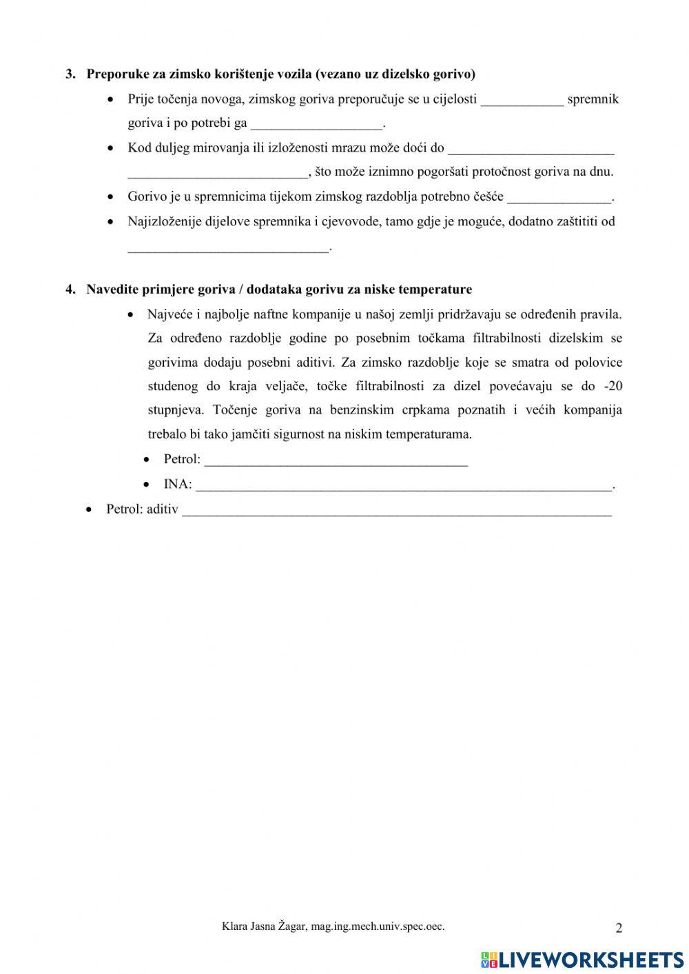 Vježba -Dizelsko gorivo u zimskom razdoblju-