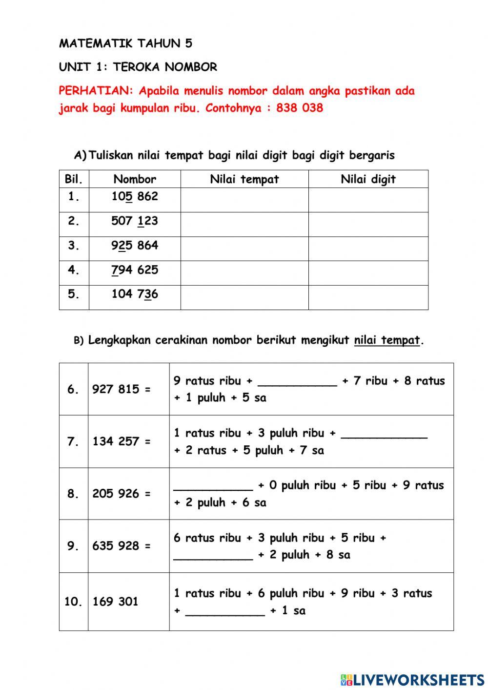 Matematik Tahun 5 (Teroka Nombor)