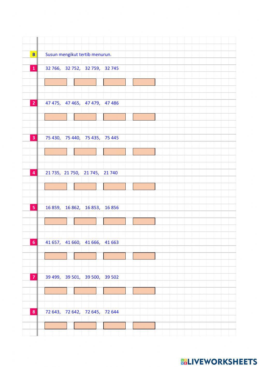 Matematik - Tahun 4 - Menyusun nombor mengikut tertib menaik dan tertib menurun