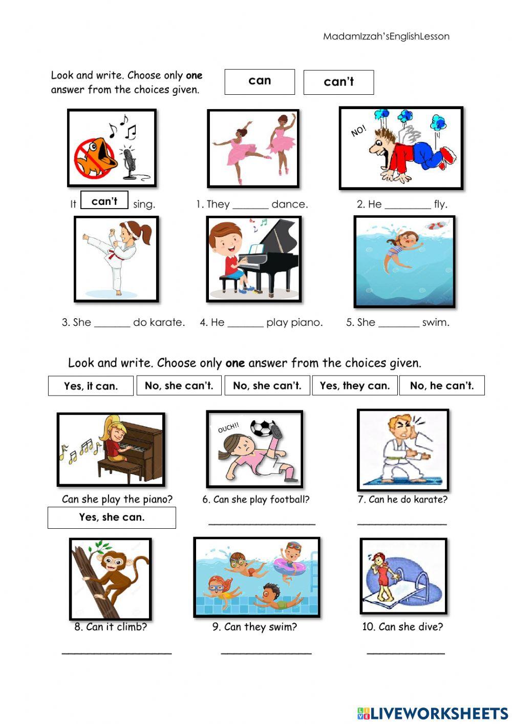 Pdf online worksheet can or can t live worksheets