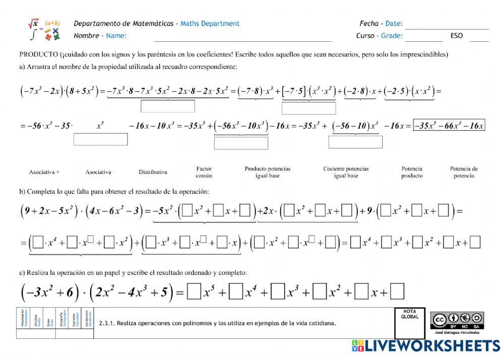 Polinomios. Operaciones elementales