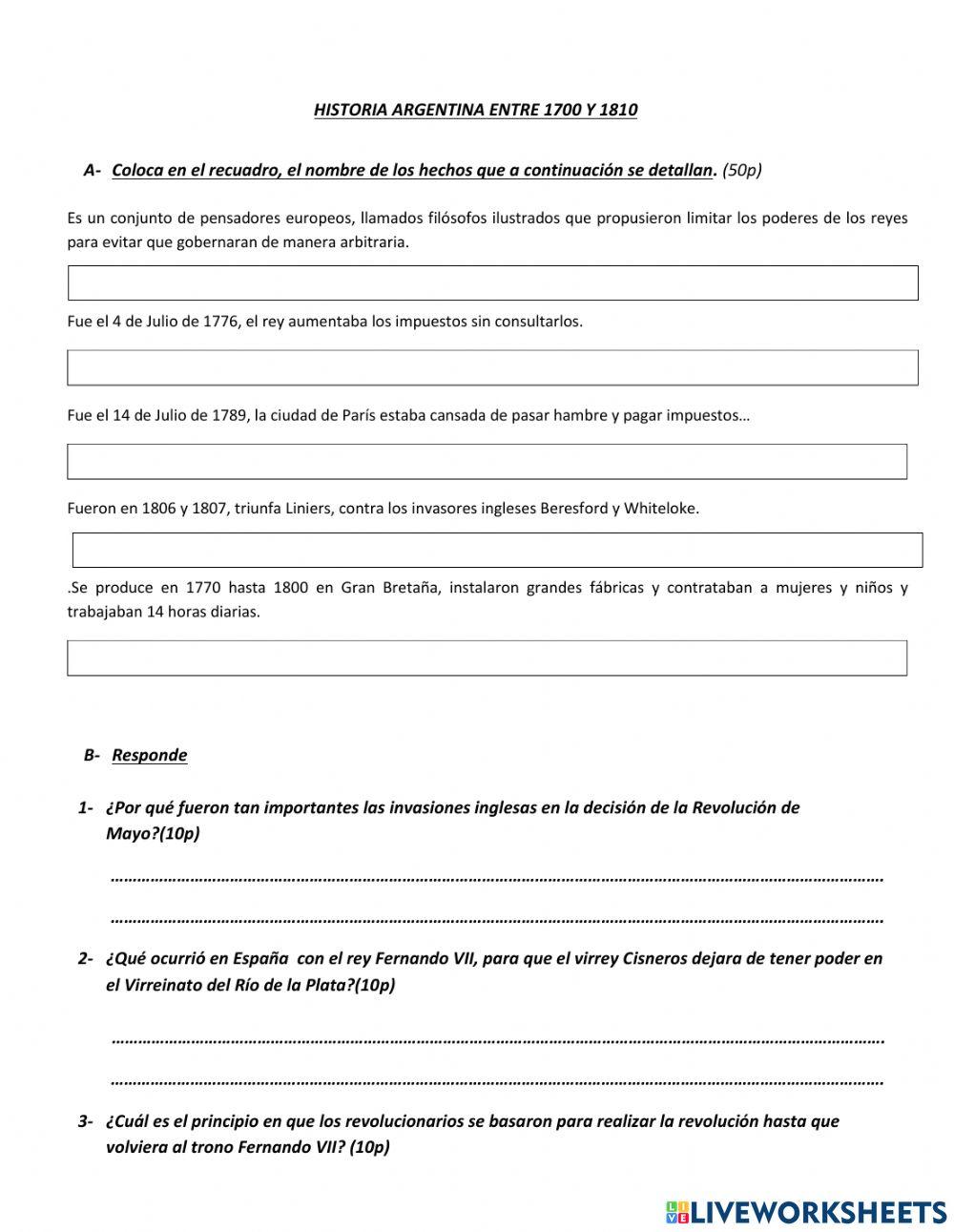 Historia Argentina entre 1700m y 1810