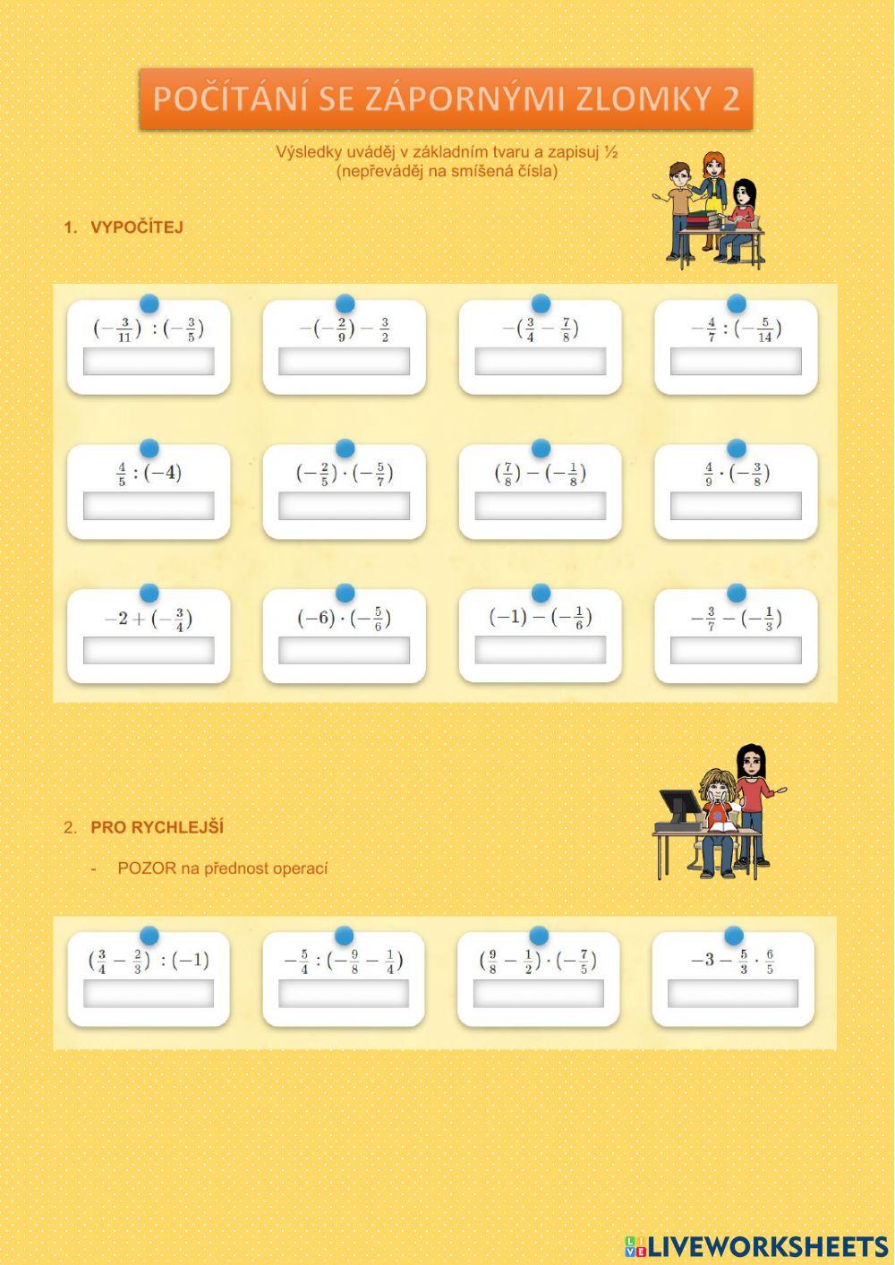 Počítání se zápornými zlomky 2