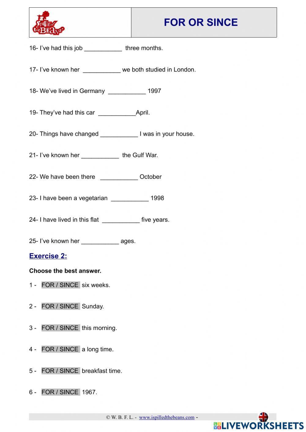Present Perfect since-for