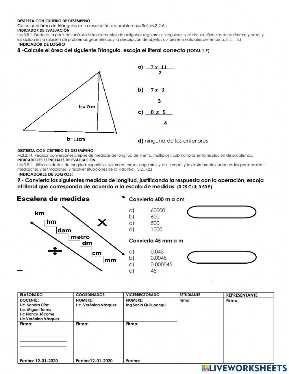 Evaluación de matemática