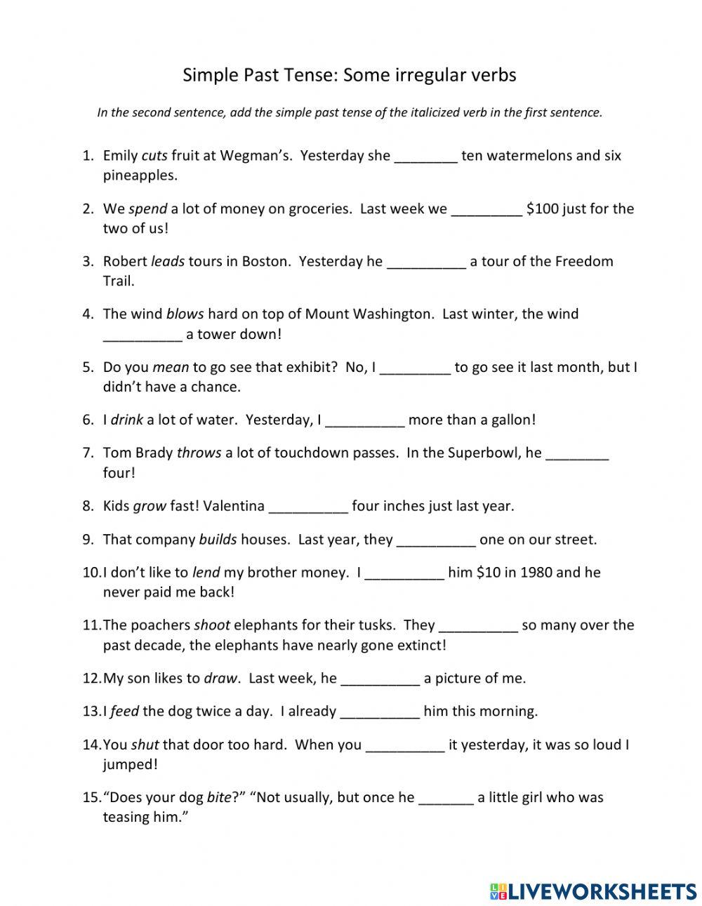 Simple Past tense of some irregular verbs Simple Past tense of some irregular verbs
