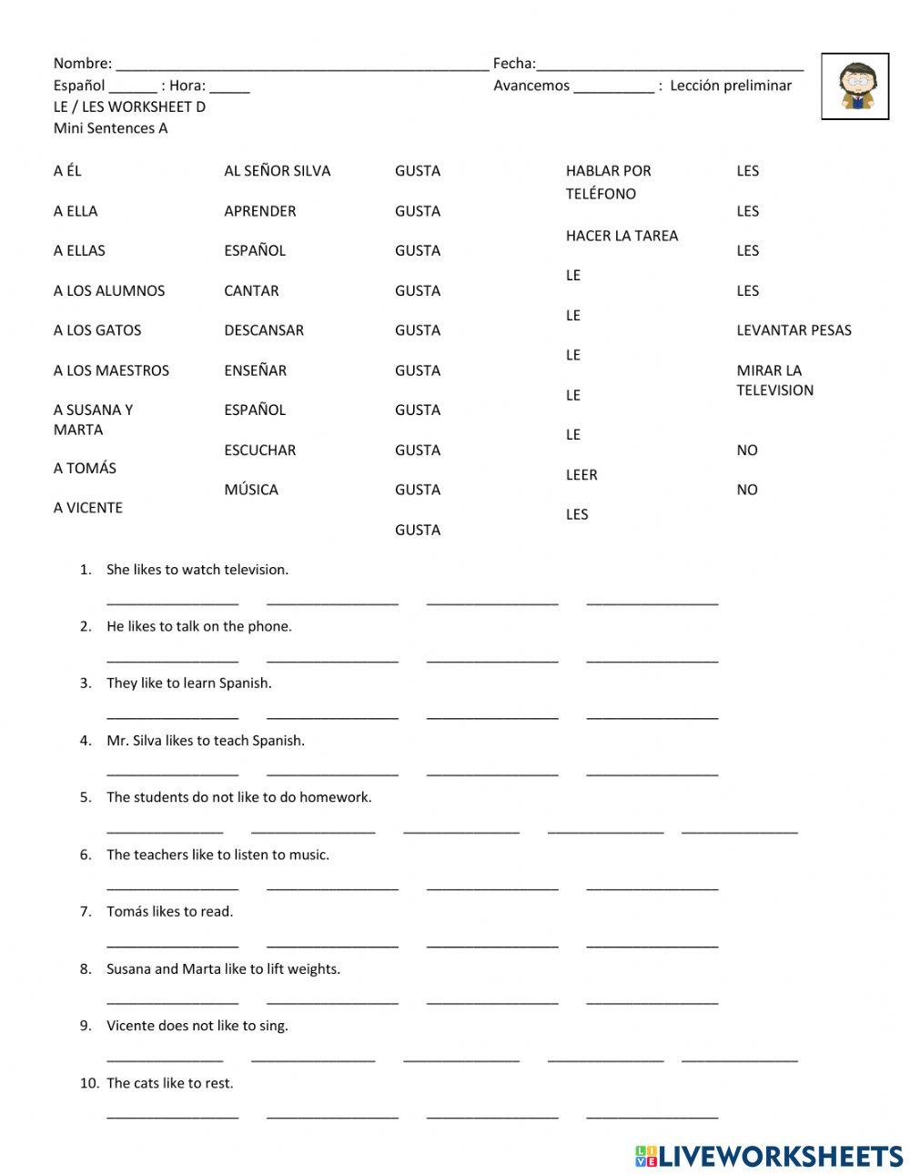Le les gusta mini sentences