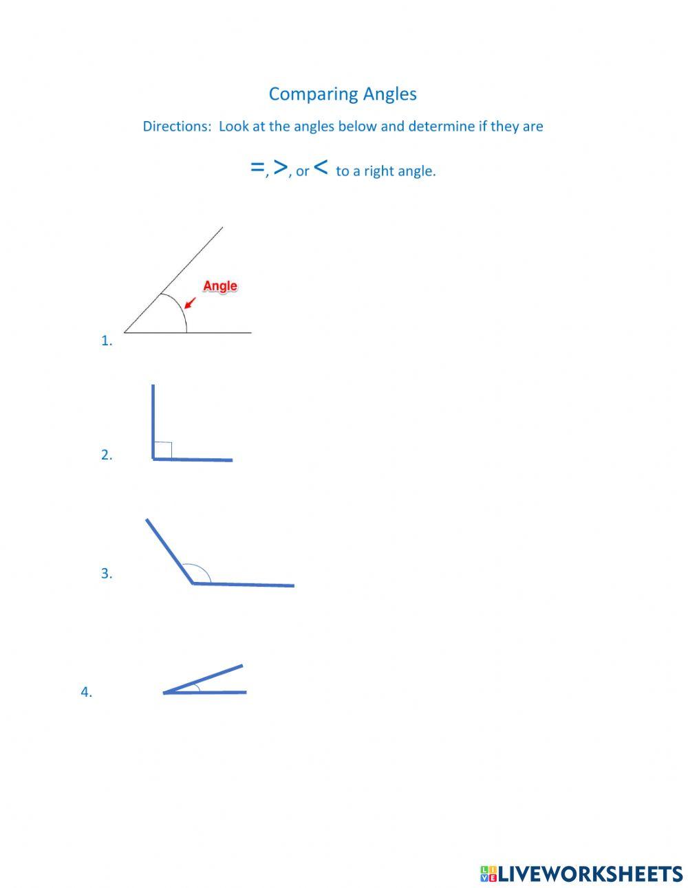 Comparing angles to right angles