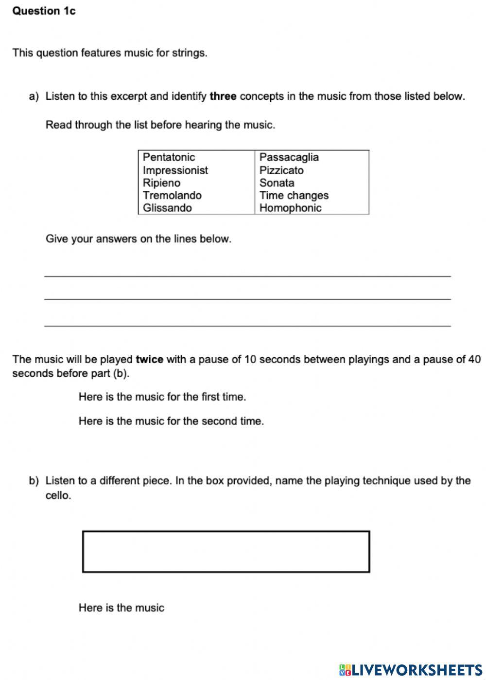 Higher Music Practise Question 1C