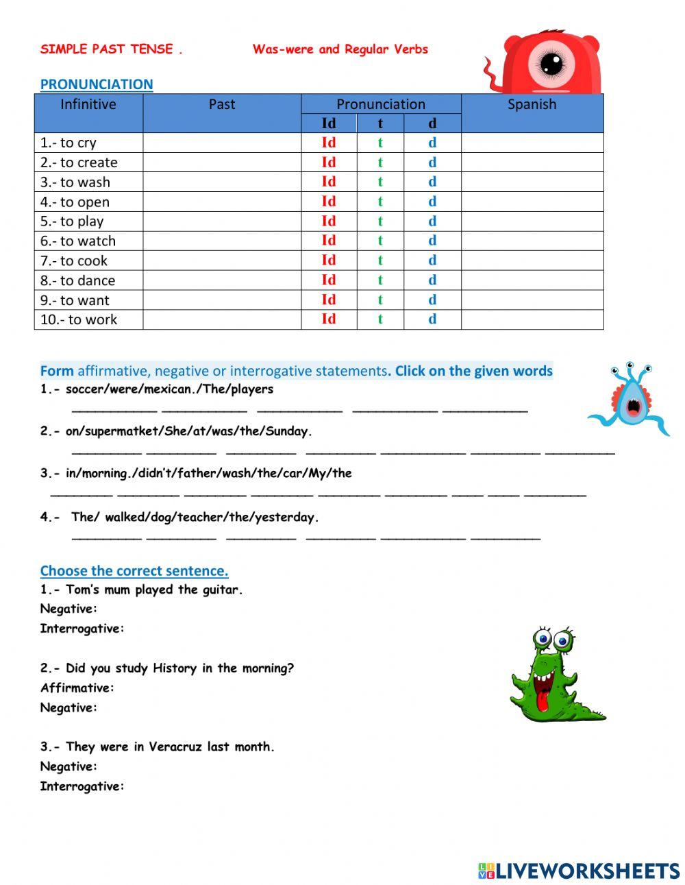 Past Tense. Regular Verbs-was-were