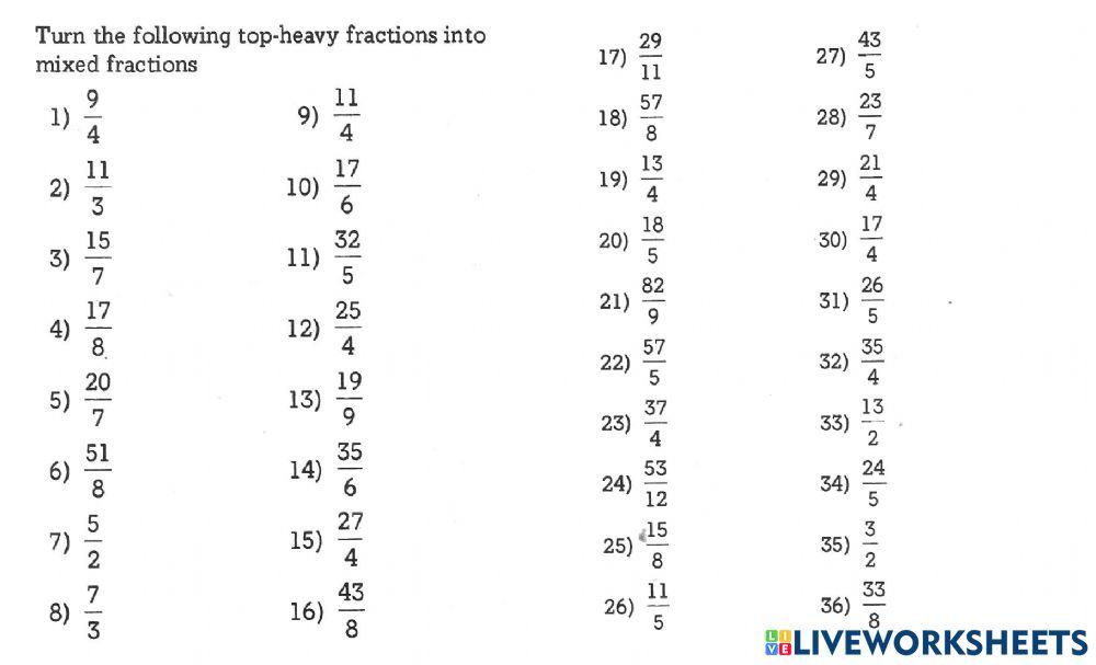 Rewriting Improper Fractions as Mixed Numbers