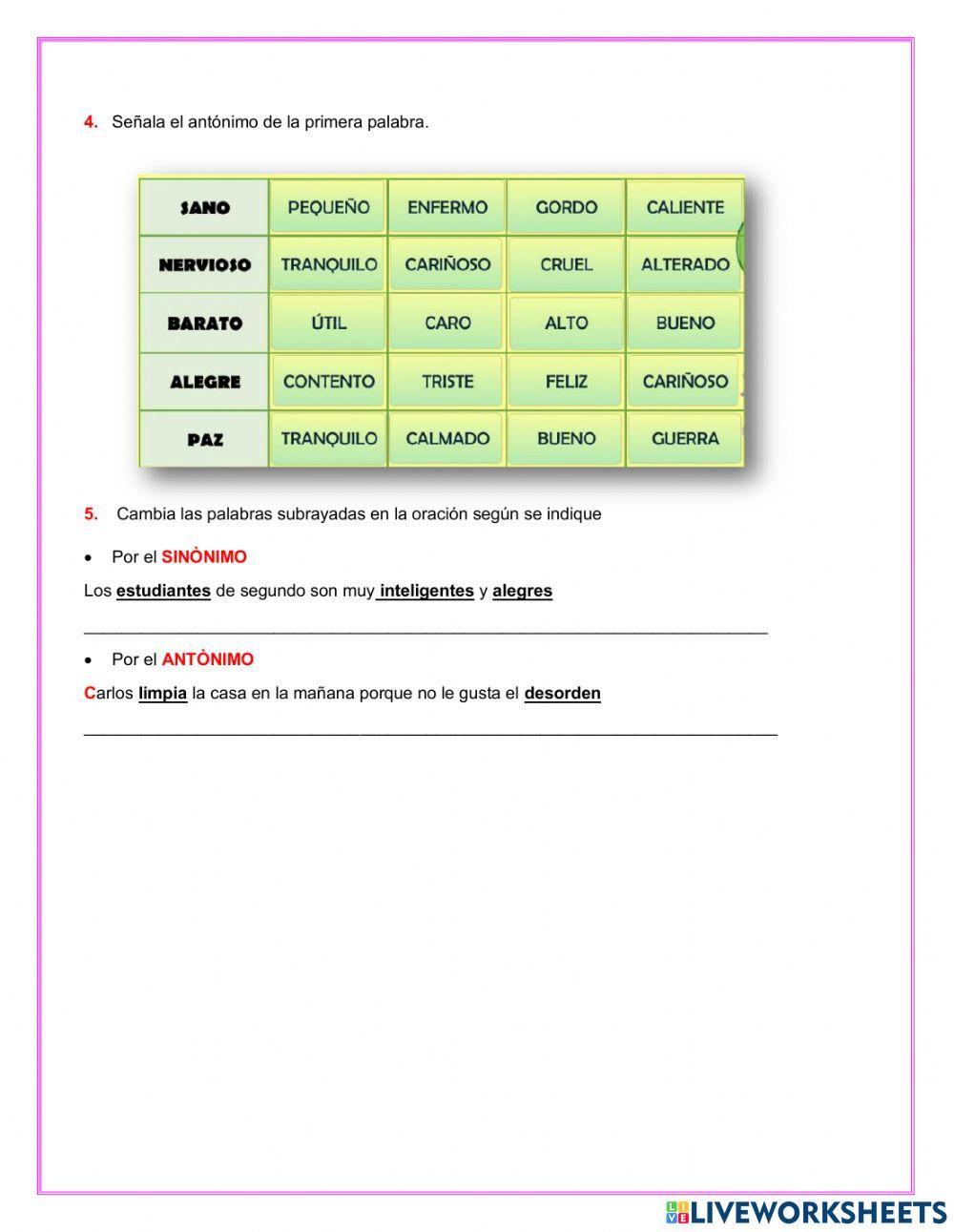 Sinónimos y antónimos