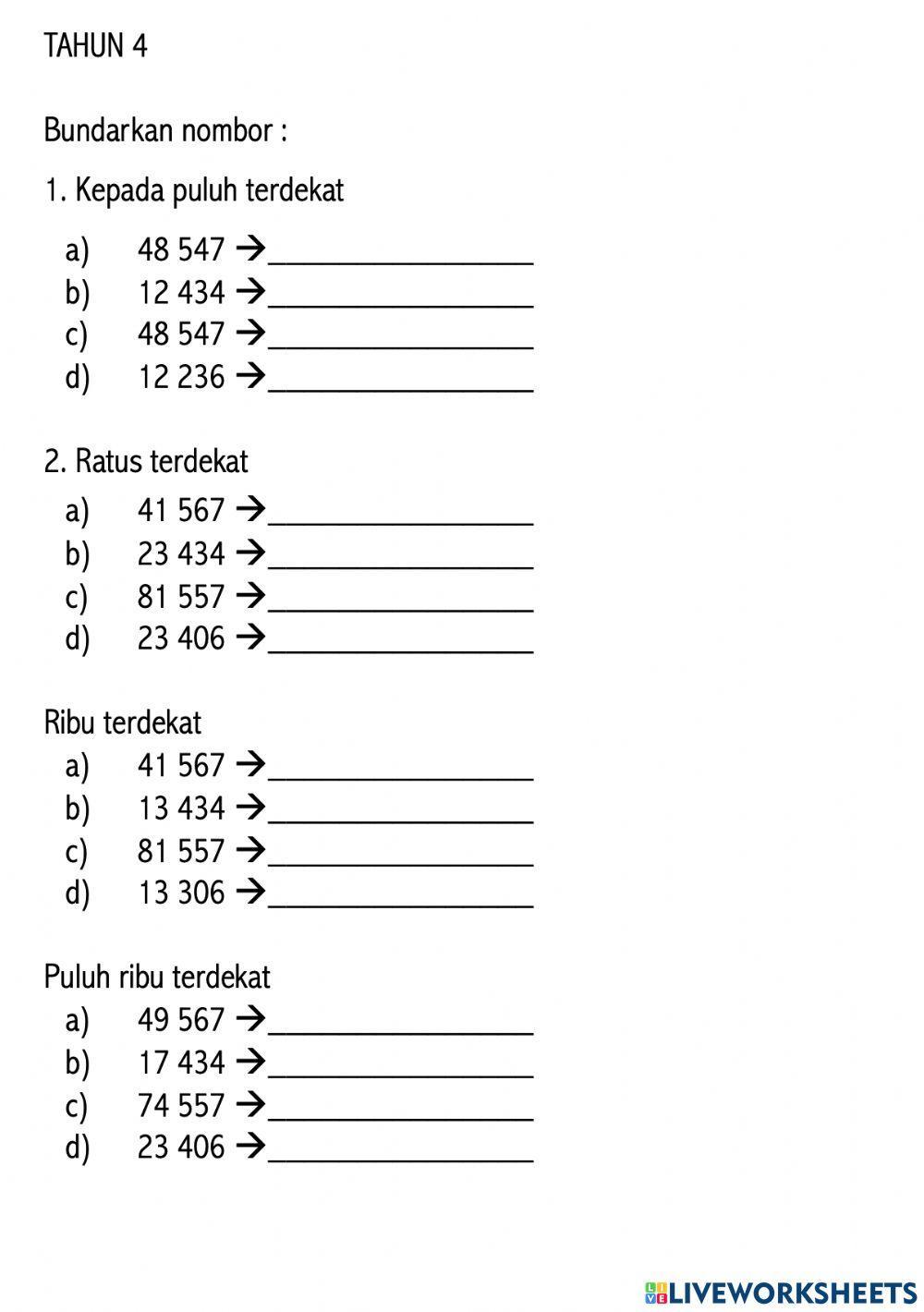 Bundarkan (nombor sehingga 100 000)