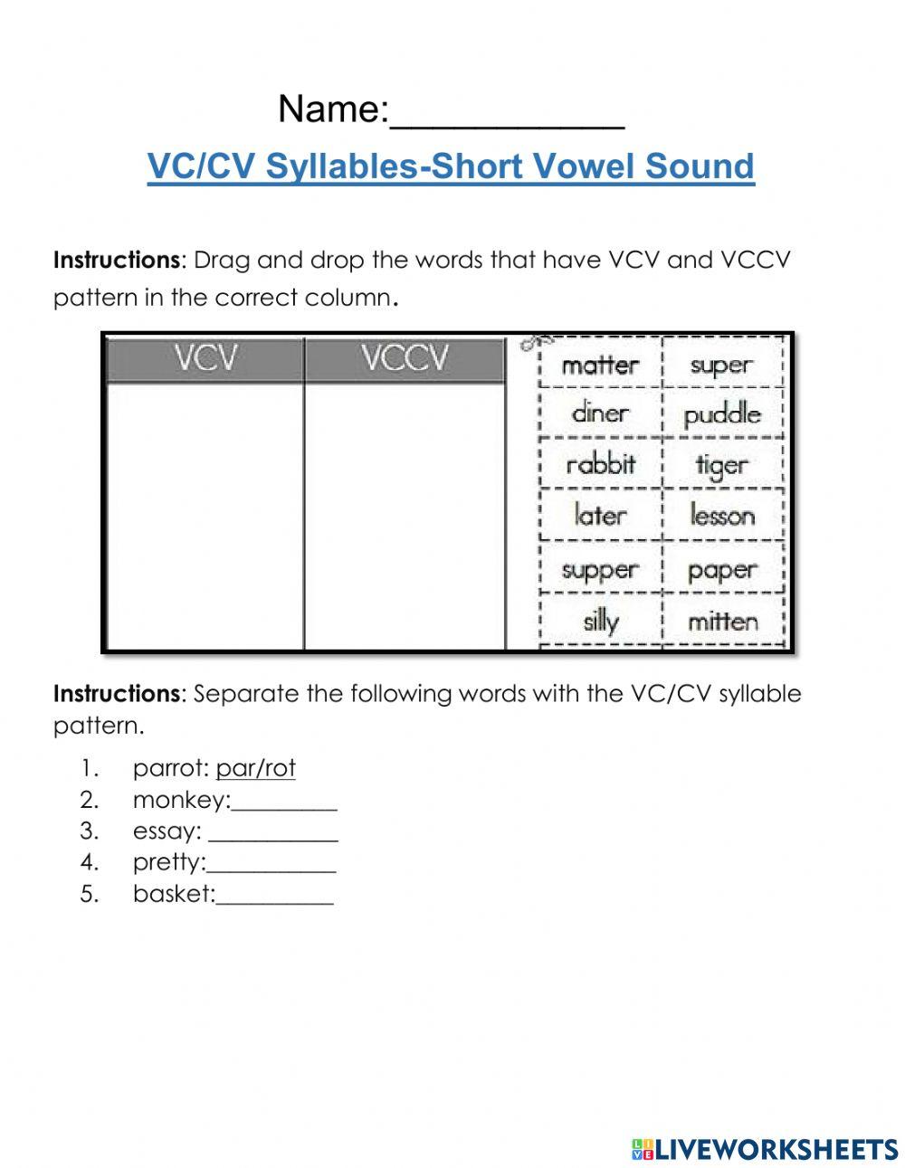 VCCV Syllables