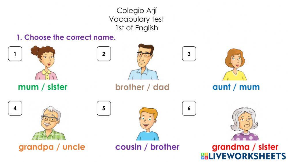 Voc. test My Family!!