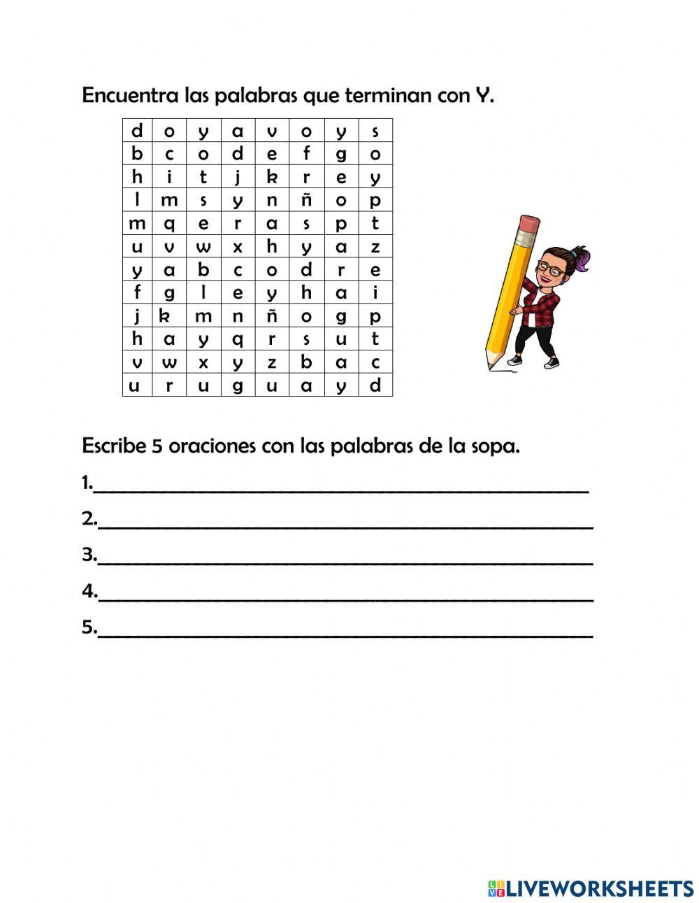 Sopa de letras con Y al final