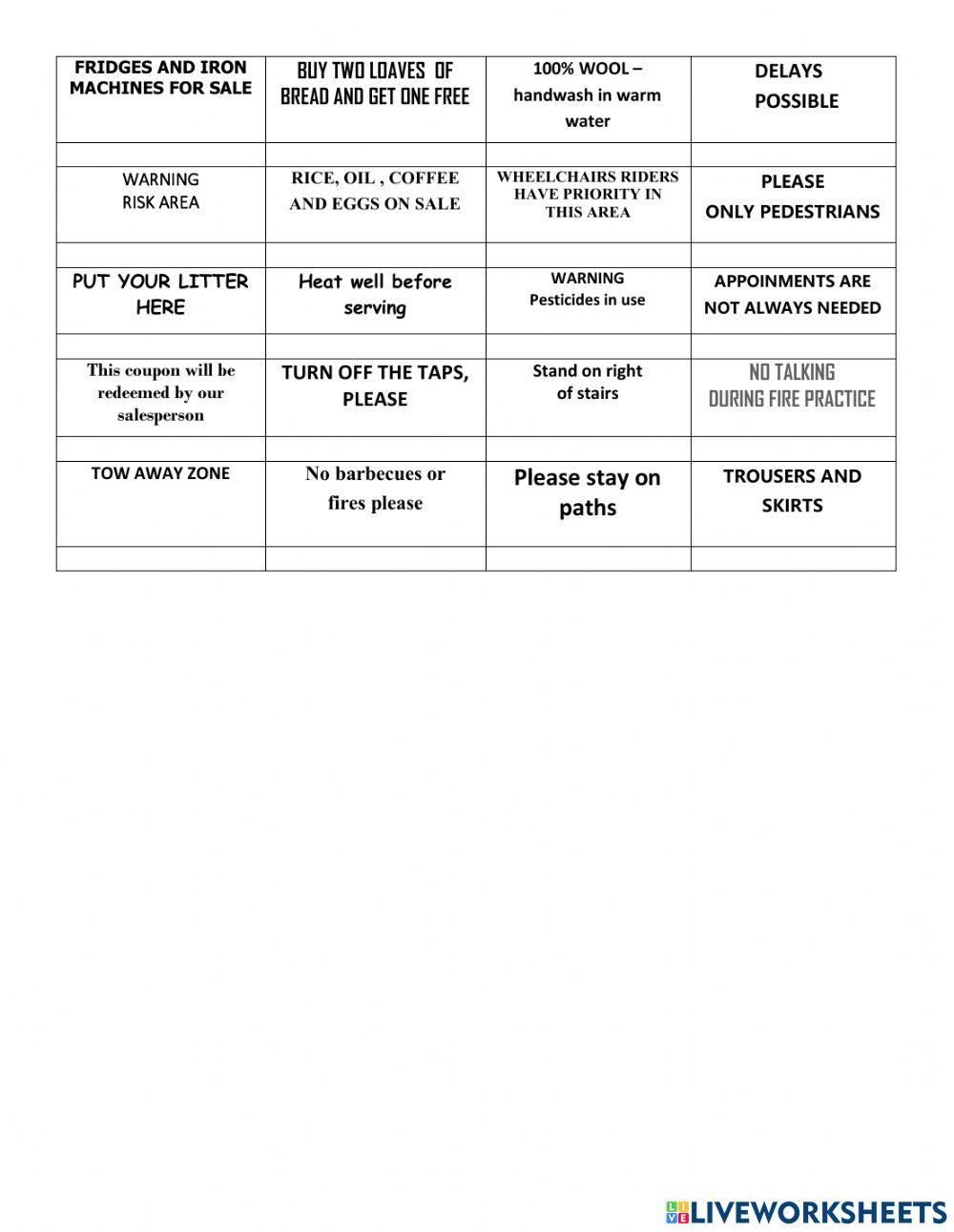 Signs, Notices and Announcements