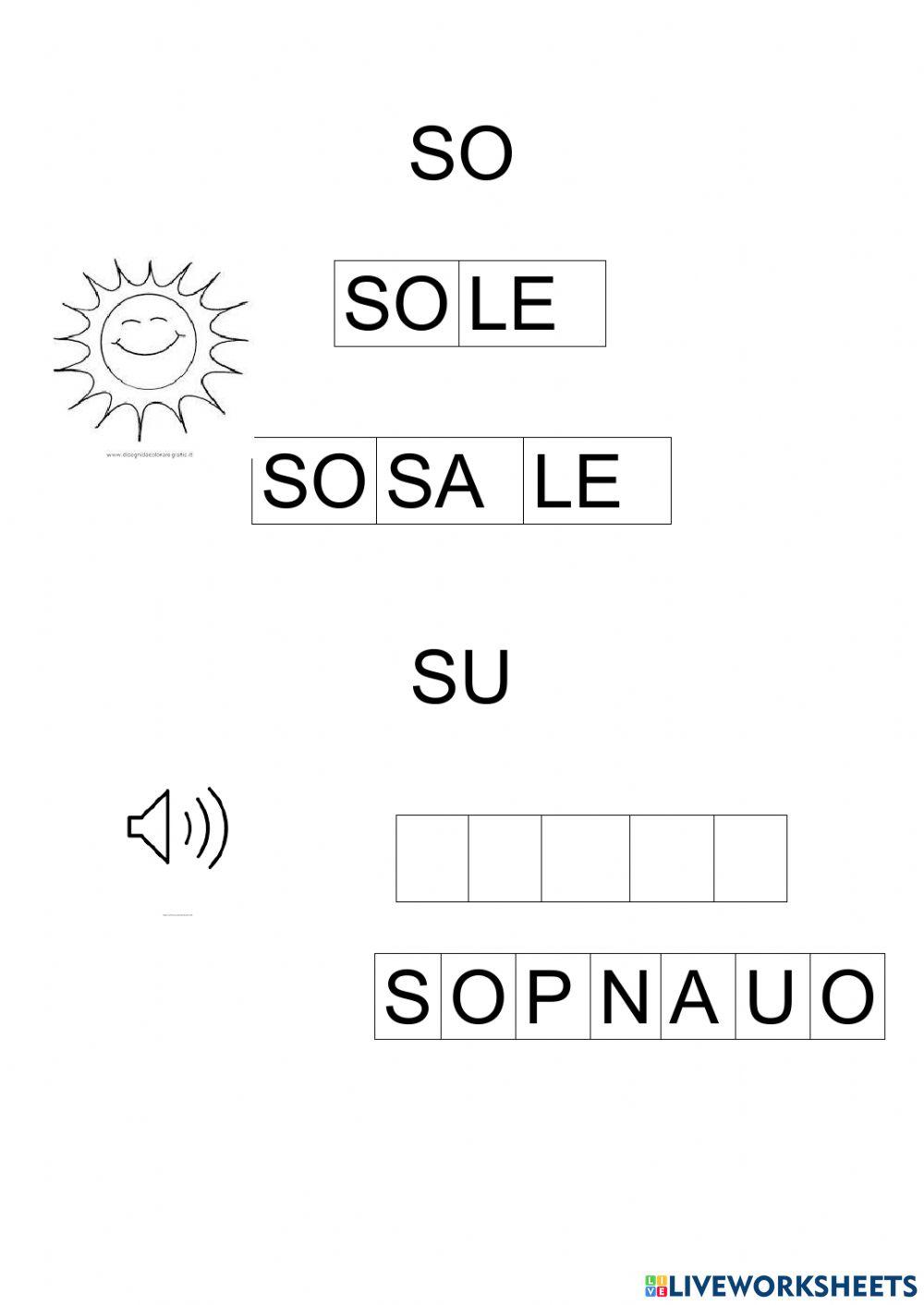Sillabe SA,SO,SU,SI,SE