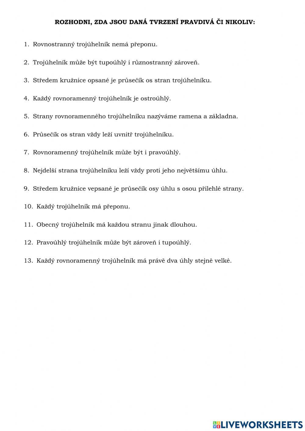 Trojúhelníky - tvrzení
