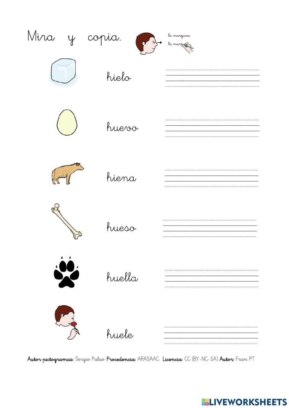 Copiar palabras con h.