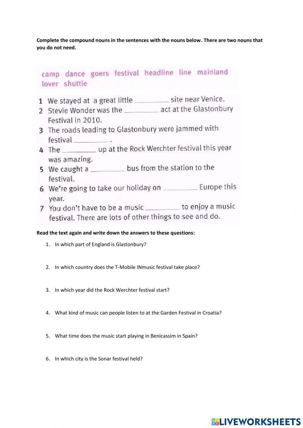 Music festivals vocabulary