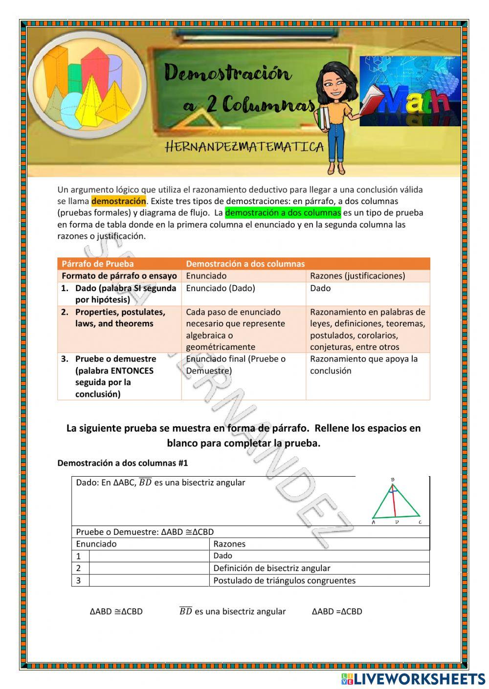 Demostración a dos columnas