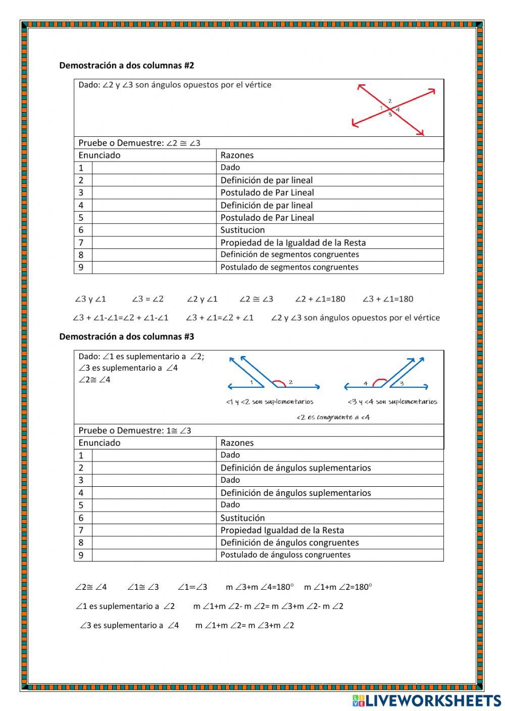 Demostración a dos columnas