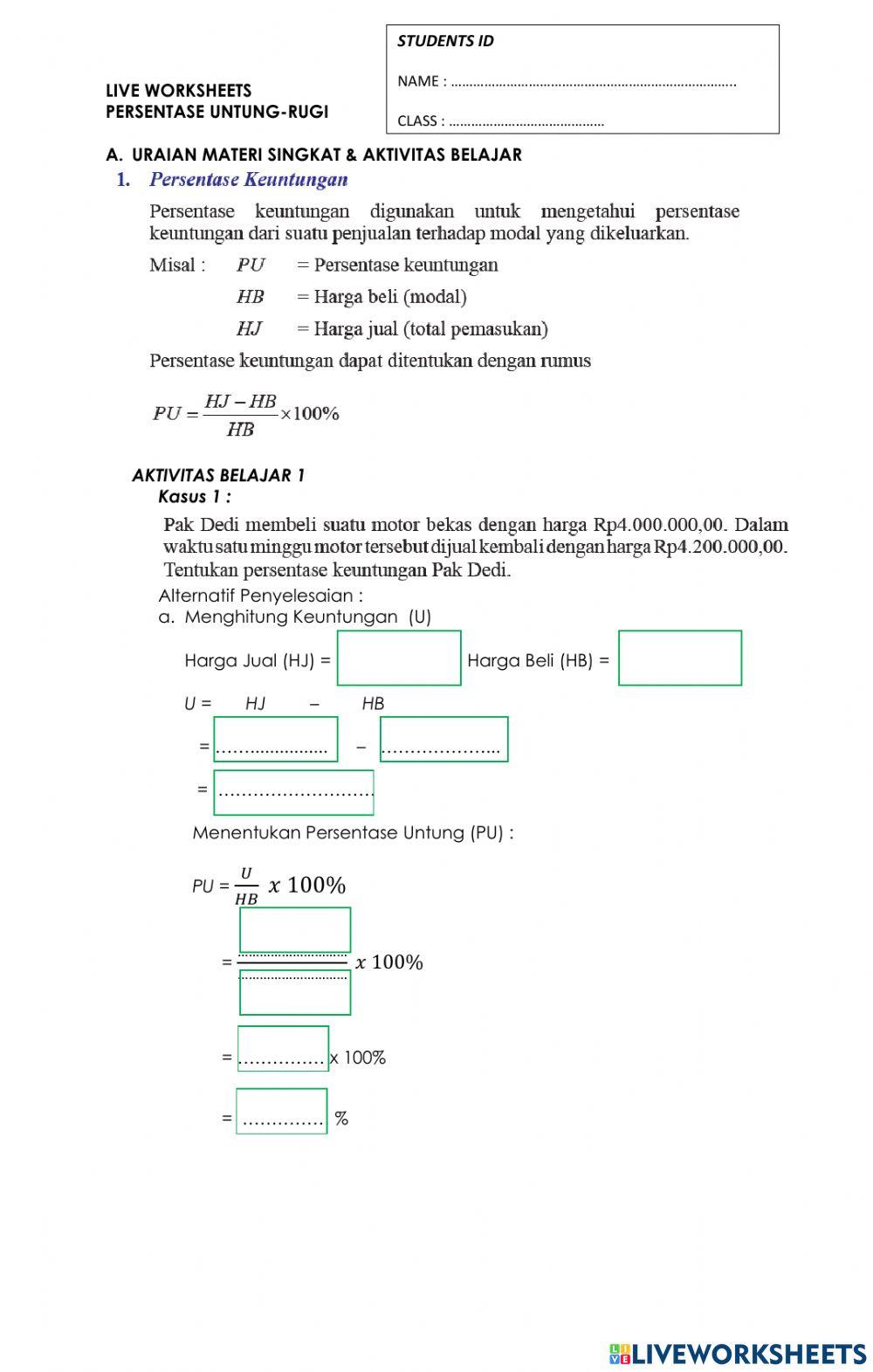 Persentase Untung-Rugi